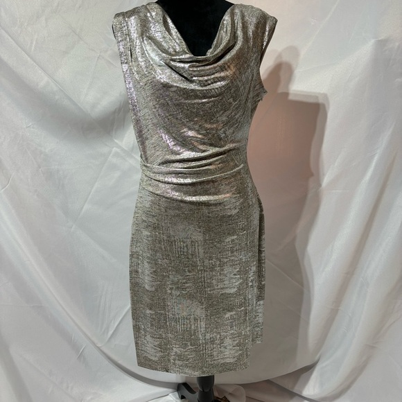 BOGO Vince Camuto Metallic Cowl Neck Sheath Silver Size 12 - Picture 1 of 11